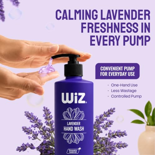 Image of Wiz Lavender Liquid Hand Wash - 500ml with Pump Dispenser | Gentle Hand Cleanser for Daily Use | Refreshing Fragrance | Handwash Bottle for Kitchen & Bathroom