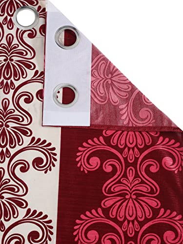 Image of Cortina Damask Light-Filtering Polyester Curtains 7 feet Long Set of 2 for Door [ Opacity: 50-60%, Color: Maroon, Printed Curtain -130 GSM ]