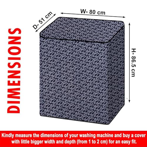 Image of The Furnishing Tree Semi-Automatic Top Load Washing Machine Cover | Waterproof & Dustproof | Easy to Clean | Inlet & Outlet Pipe Provision | Durable & Washable, Leaf Blue Polyester (51x80x86.5 CM)