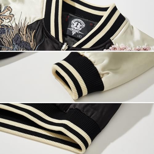 Phoenix Embroidered Men's Bomber Jacket Japanese Style Oversized Streetwear Full-Zip Spring Fall Windbreaker Coat4