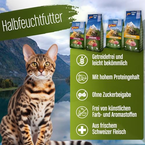 DeliBest Adult Sensitive Complete Cat Hähnchen I Halbfeuchtes Futter für Katzen Adult I aus 100% Schweizer Hähnchenfleisch I getreidefrei & ohne andere Zusätze I Katzenfutter kaltgepresst I 4x600g