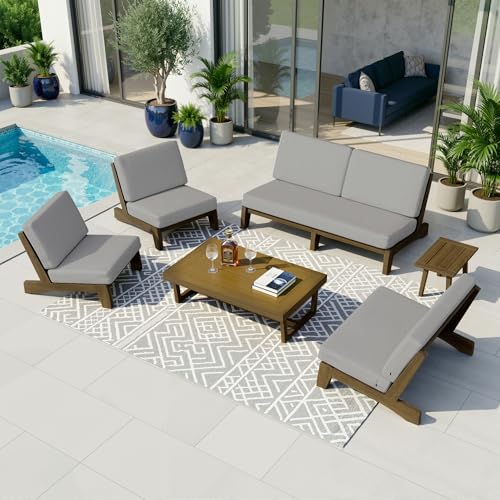 Image of Pia Ricoo 6-Piece Patio Furniture Set, Outdoor Sectional Sofa with Loveseat, 2 Chairs, Coffee Table & Side Table, All-Weather Conversation Set for Backyard /Deck /Lawn - Gray