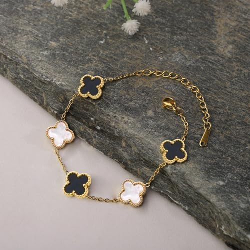 Image of SALVE Clover Anti Tarnish Bracelet for Women Stylish | Stainless Steel Bracelet for Woman | Fashion Jewellery for Women Aesthetic Accessories for Girls Chain Bracelet Gold