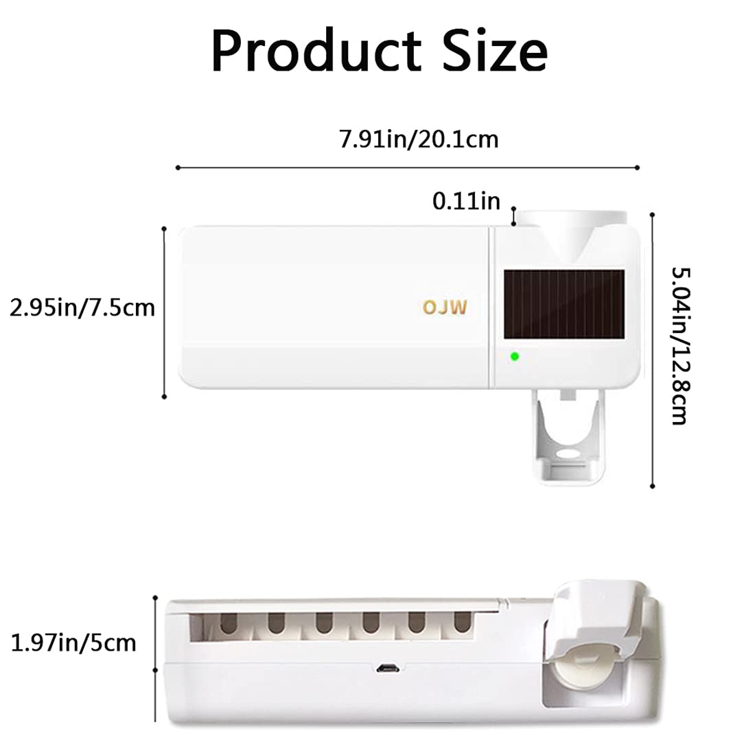 Dispensador automático de Pasta de Dientes Soporte para Cepillo de Dientes eléctrico Esterilizador de Cepillo de Dientes con luz Ultravioleta de Carga Solar montado en la Pared para baño(Blanco)