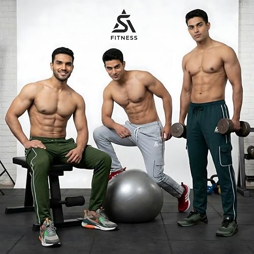 Image of Men's Cargo Track Pants with Side Piping, Drawstring Waist, Gym and Casual Wear
