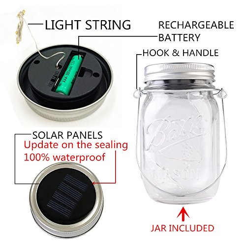 4-Pack Solar Powered Mason Jar Lights (Mason Jar & Handle Included),5 Colors 20 Bulbs Jar Hanging Light,Garden Outdoor Solar Lanterns,Hanging Lantern,Mason Jar Decor Solar Light,Table Light,Patio Path