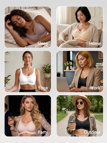 COCOMARTS Jelly Bras for Women No Underwire Seamless Push Up Bra Nude,XL | Full Coverage Wireless V-Mesh Neck Bralette,Comfortable Support&Lift with Adjustable Straps,Everyday Soft T-Shirt Bra - image 6