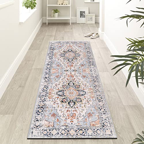 Homcomoda Persian Runner Rugs For Hallway 2X6 Non Slip Washable Hallway Runner Rugs Traditional Floor Carpet Runner For Hallway Entrance Kitchen Laundry Bedroom, Blue #TOP29