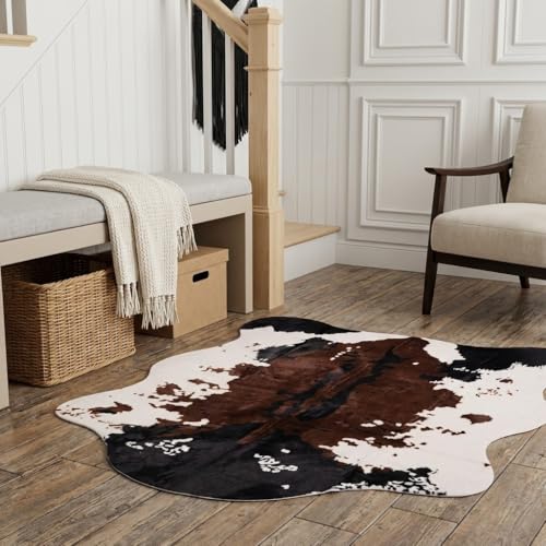 LOVEXTONG Cow Print Area Rug Faux Cowhide Rug Tri-Color Cow