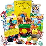 Dinosaur Easter Gift Basket For Kids, Boys, Girls - Filled with Easter Eggs, Candy, Chocolate - Care Package for Family and Friends