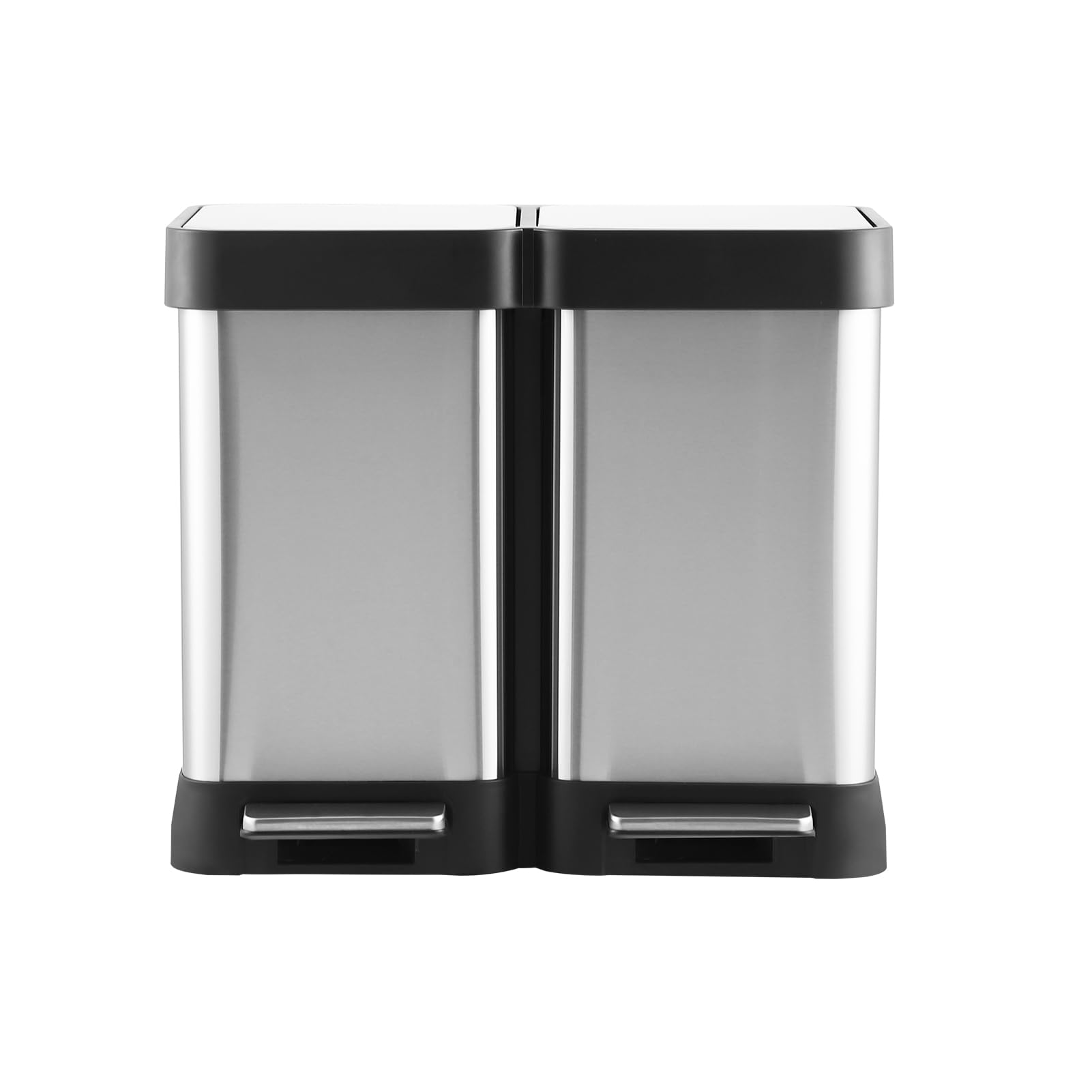 Doppelkammer Küchen Abfalleimer 20L+20L – Edelstahl, Fingerabdruckresistent, Soft-Close-Deckel & Fußpedal – Mülltrennung ohne Inneneimer, für Küche, Büro & Haushalt – Edelstahl Originalfarbe