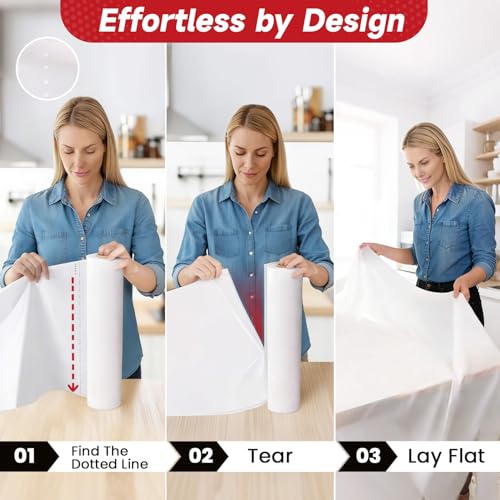 Image of Plastic Table Cloth, 110 Ft X 54 in White Disposable Tablecloth PEVA Plastic Tablecloth Roll with Any Cut Sliding Cutters Premium Table Cover Roll for Everyday Tables, Meals, Parties, Crafts, Picnics