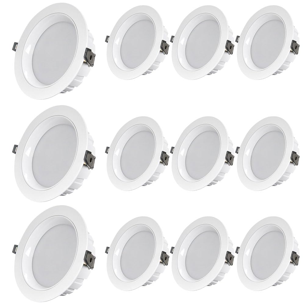 JKJZSALJ 12-Pack 4.7In/5.9In-Inch 3000K-6000K 3Cct 12W/15W High Power Led Color Temperature Dimmable,White/Black Ultra-Thin Recessed Ceiling Simple Retrofit Installation - No Flicker,White-15W