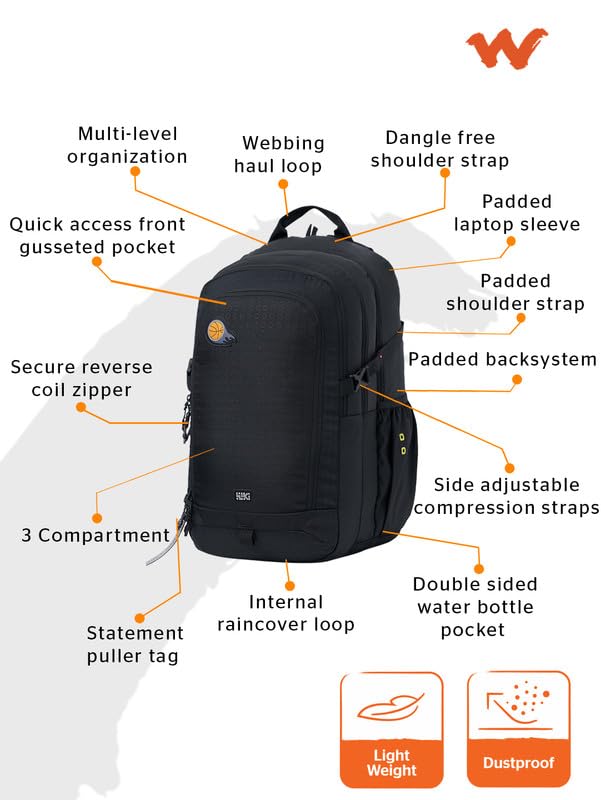 Image of Wiki Stylish Unisex Backpack | Tribe 4 Durable & Lightweight backpack for Men & Women | Laptop Backpack for Office, Gym, Travel (40 Litre, Black)