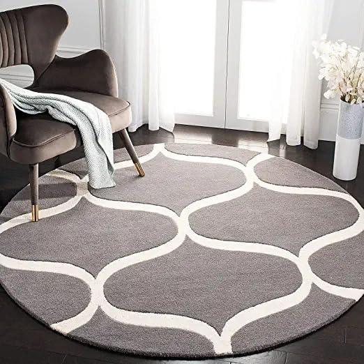 Image of Handmade Pure Woollen Carpet Collection for Hall with 1.0 inch inch Thickness 5 X 5 Feet - Round Grey CT