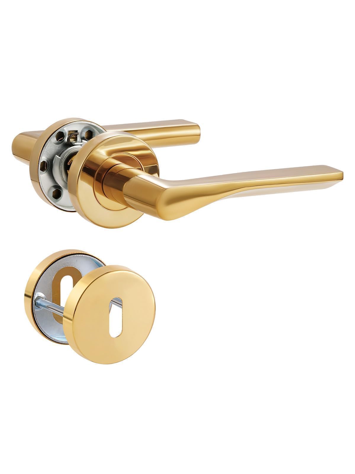SORWDUERM Gold Door Handle Set Matte Brushed Door Lever for Front Door and Interior Door L Shape Round Rosette,BB - Bettklinke