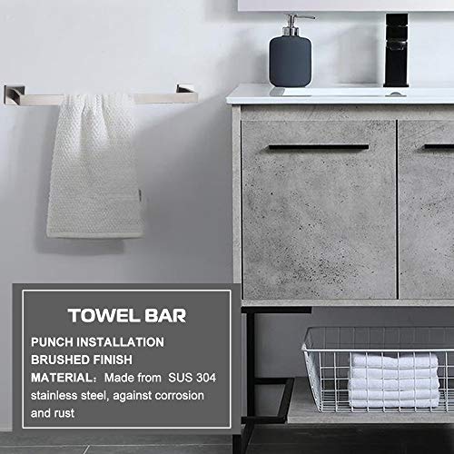 4-Piece Bathroom Hardware Set, Stainless Steel Wall Mounted Square Bathroom Accessories Kit, Include 16 Inch Hand Towel Bar, Toilet Paper Holder, Hand Towel Rack, Towel Hook(Brushed Nickel) #TOP4