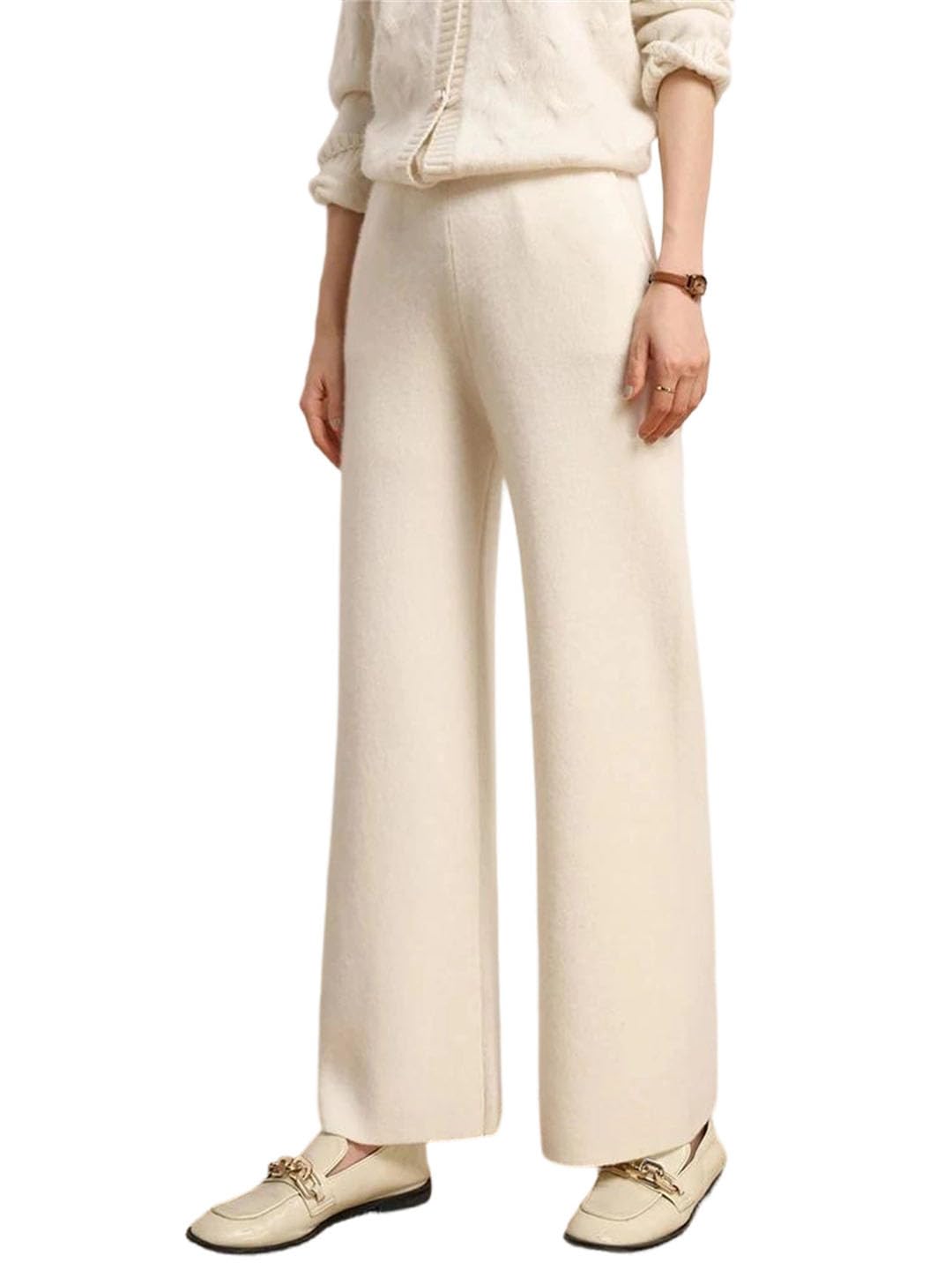 Womens Cashmere Pants Winter Wide Leg Pants Style Office Cashmere Knitted Trousers Thick Pants