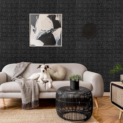 Image of Self-Adhesive Waterproof PE Foam 3D Wall Panels Wallpaper Sticker for Bathroom, Living Room, and Home Decoration (70 x 77cm, Appx. 5.8Sq Feet) (100, Black)