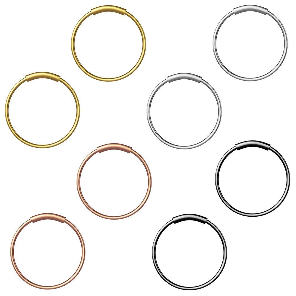 HO2NLE 8Pcs Pendiente Piercing Nariz Aro 8mm Oro Negro Plata Aros Helix de Acero Inoxidable Aro Pequeño Piercing Nariz Anillo para Labio Oído Cartílago Hombre Mujer