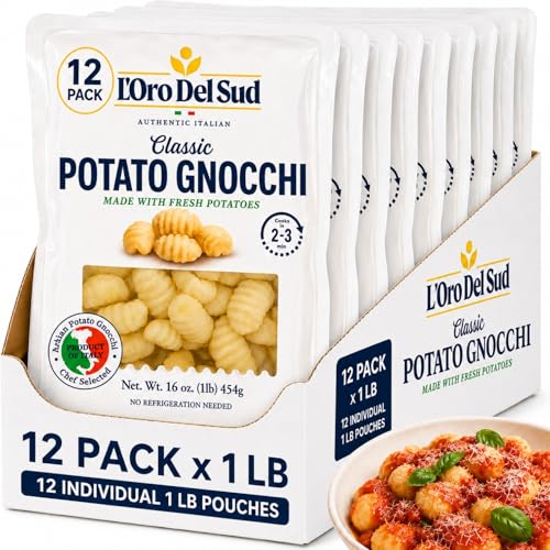 L’Oro Del Sud Classic Potato Gnocchi, 1.1 lb Pack of 12 - Authentic Italian Gnocchi Pasta Made with Fresh Potatoes, Non-GMO, Shelf-Stable, Product of Italy