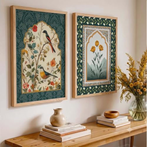 Image of Kotart Indian Art Traditional Floral Paintings for Living Room | Framed Wall Painting for Home Room Bedroom Office Wall Decor | Paintings Home Decoration | Poster With frames | Painting Decoration (Art 5, (14x20 Inch), Framed)