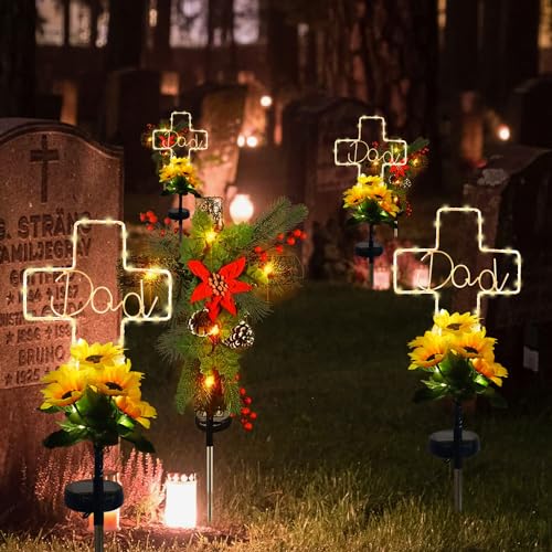 New-Designed-Solar-Cross-Sunflower-Lights-for-Cemetery-Dad-2-Modes-Solar-Cross-Grave-Decorations-for-Cemetery-Dad-Waterproof-Cross-Solar-Lights-for-Christmas-Father-Day-Memorial-Day-Grave-Decor