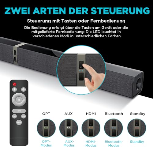 2.0-Kanal Soundbar für TV Geräte, 32 Zoll Teilbare 2-in-1 für TV Soundbar Bluetooth mit 3 EQ-Modi und 3D Surround Sound, TV Lautsprecher Soundbars mit HDMI-ARC/Optisch/Aux, KY2020D – Bild 6