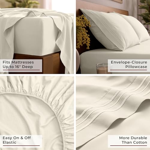 Image of Mellanni Twin Sheets Set - 3 PC Iconic Collection Bedding | Hotel Luxury, Extra Soft, Cooling Bed Sheets - Wrinkle, Fade, Stain Resistant (Twin, Golden Ivory)