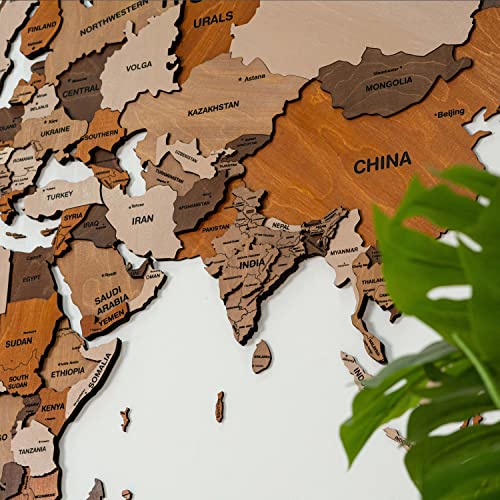 Image of Woodsify 3D Wooden World Map Wall Decor, Large Standard Colorful World Map Wall Decor Wooden for Office Wall Decoration Items, Corporate Gift, Travel World Map Diwali Gift (STANDARD, L - 59 inch*35 inch)