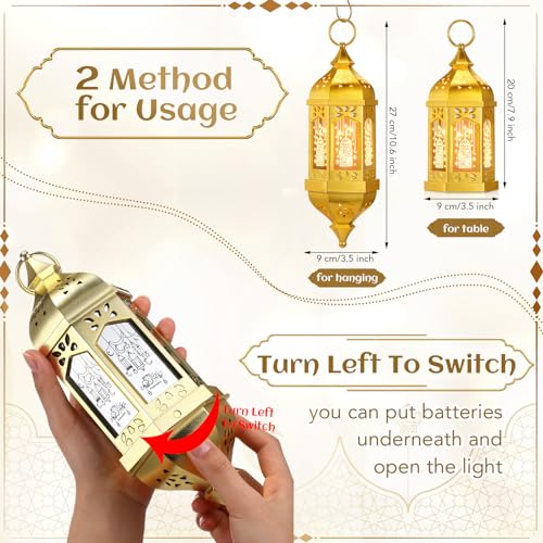Linternas de Ramadán Threan pack de 4 farolillos LED hexagonales colgantes dorados para hogar 3
