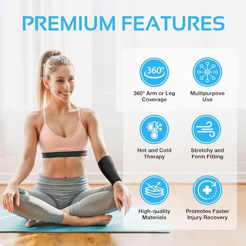 Image of Elbow Ice Pack Wrap Sleeve with 360 Cold Compression Support, Reusable Gel Ice Therapy - 1 Piece, Black - Ideal for Tendonitis, Tennis Elbow, Golfers Arm & Sports Injury Relief