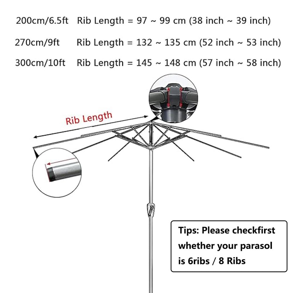 Zapasowy Baldachim do Parasola Ogrodowy 200-300 cm, Zapasowy Pokrowiec na Parasol Przeciwsłoneczny do Żeber 6/8, Tylko Daszek