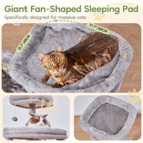 Image of Taoqimiao Sturdy Cat Tree, Cat Tower for Indoor Cats, Extra-Large Platform | 58.7Inch, Widened Cat Condo with Large Scratch Board, Top Perch, 6 Sisal Scratching Posts, Soft Basket, Light Gray, MS045W