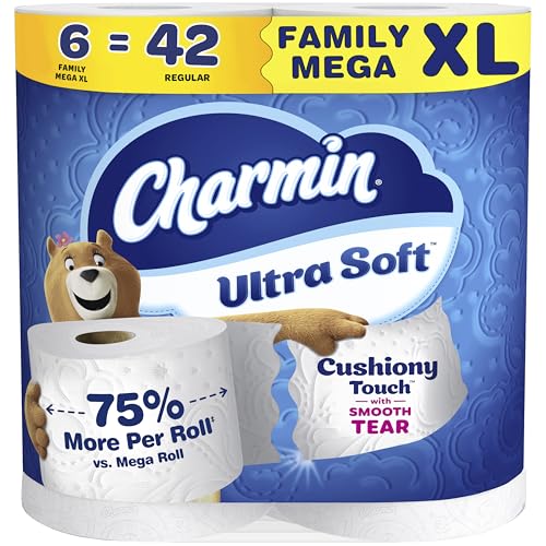 Charmin Ultra Soft Cushiony Touch Toilet Paper 6 Family Mega XL Rolls = 42 Regular Rolls