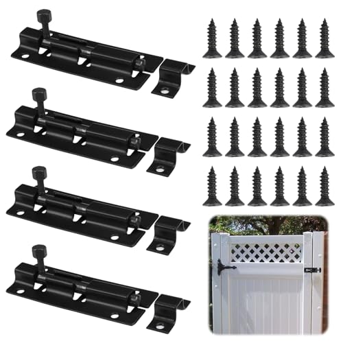4 Piezas Pestillos para Puertas, Cerrojo Negro con Tornillos, Cerrojo de Puerta Acero Inoxidable, Pestillo Puerta Interior, Picaporteprueba de óxido para Puerta de Jardín, Baño, Cobertizo, vallas