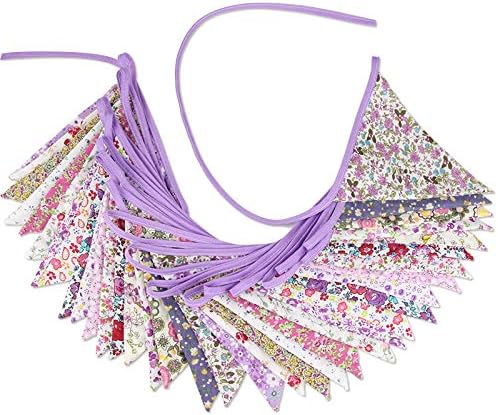 G2PLUS 36PCS Double Sided Fabric Bunting, 10M Purple Floral Cotton Banner - Image 4