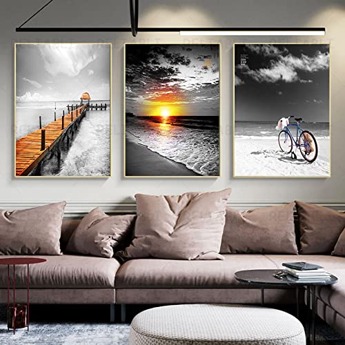 Black White Posters d'art bord de mer pour agrandir l'espace salon