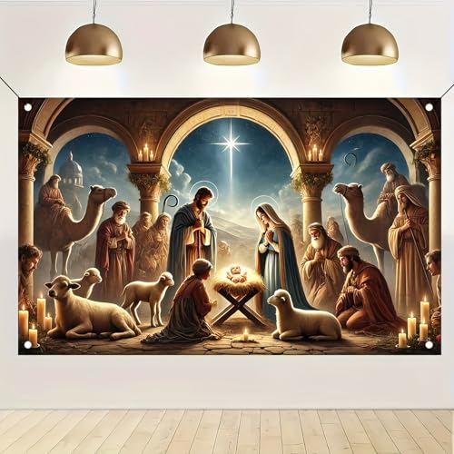 Blissyard Christmas Nativity Backdrop & Scene Winter Banner 71x43