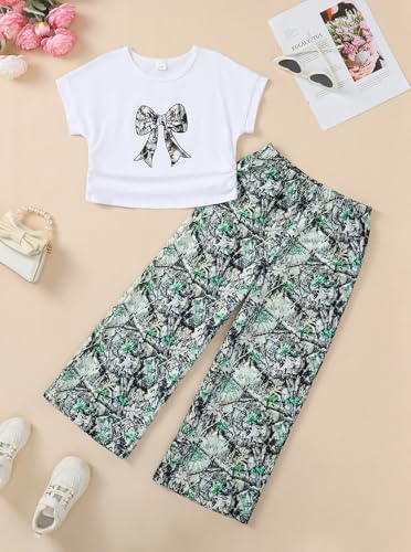 Image of Girls 2 Piece Outfits Star Print Ruffle Sleeve Tops and Wide Leg Pants Set Summer Clothes