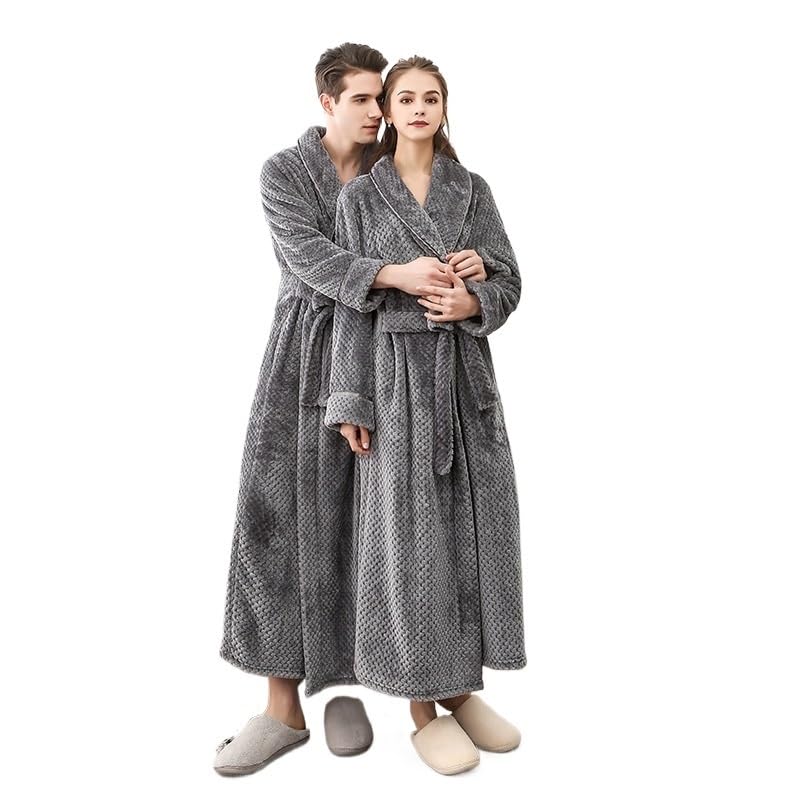 Albornoz,Albornoz Hombre Autumn And Winter Season Home Plush Soft And Comfortable Couple Pajamas Men's Thick Large Bathrobe Extended White Pajamas(WHITE,XL)