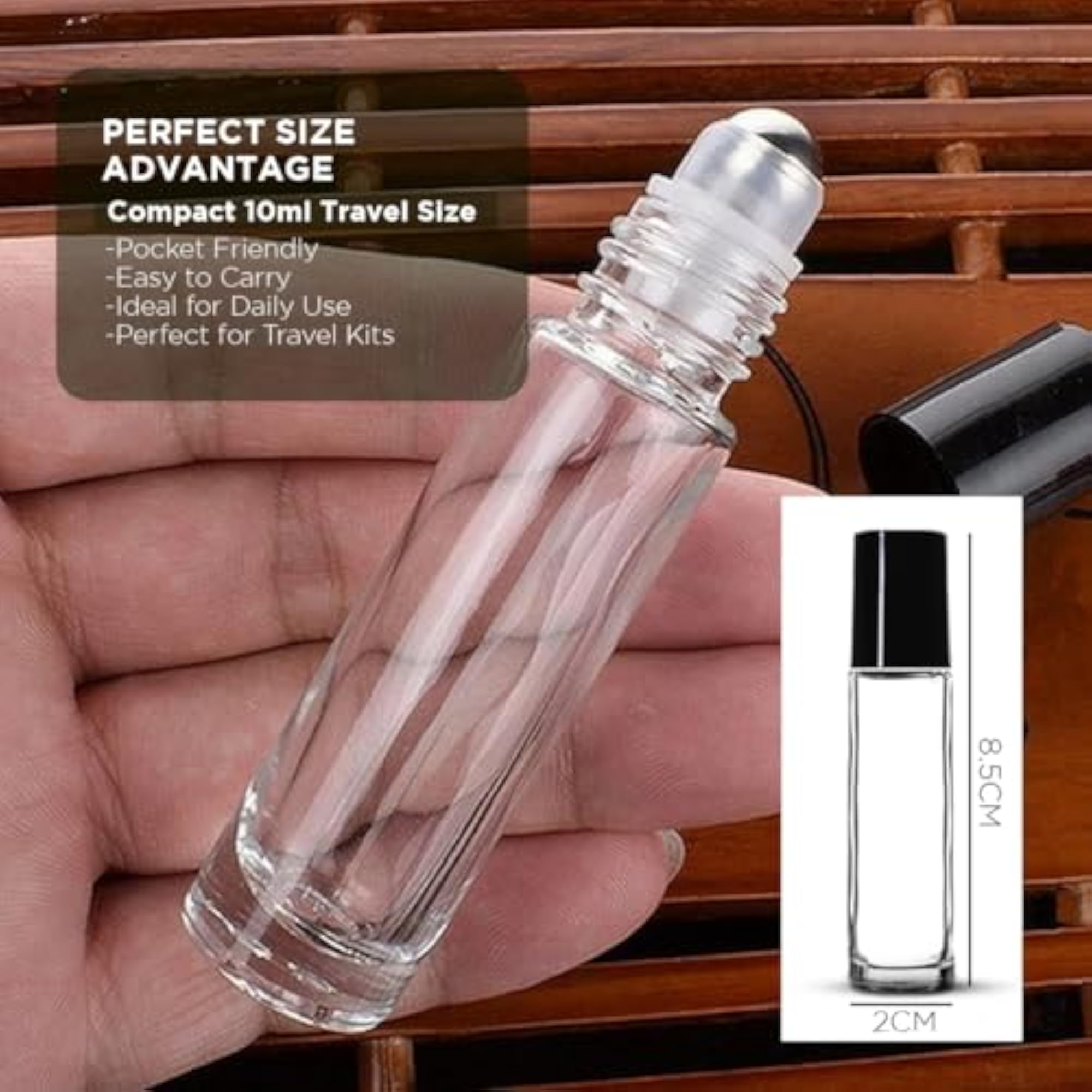Empty Clear Glass Roll-On Bottles, 10 ml, Pack of 3