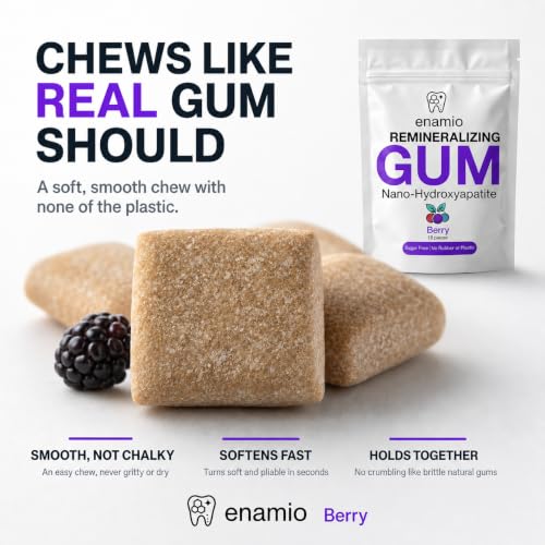 Image of Enamio Berry Remineralizing Gum, Sugar Free Xylitol Gum with Nano Hydroxyapatite, Supports Fresh Breath and Oral Health, Chicle Tree Sap Base, Made in USA, No Sucralose or Aspartame, 2 Pack