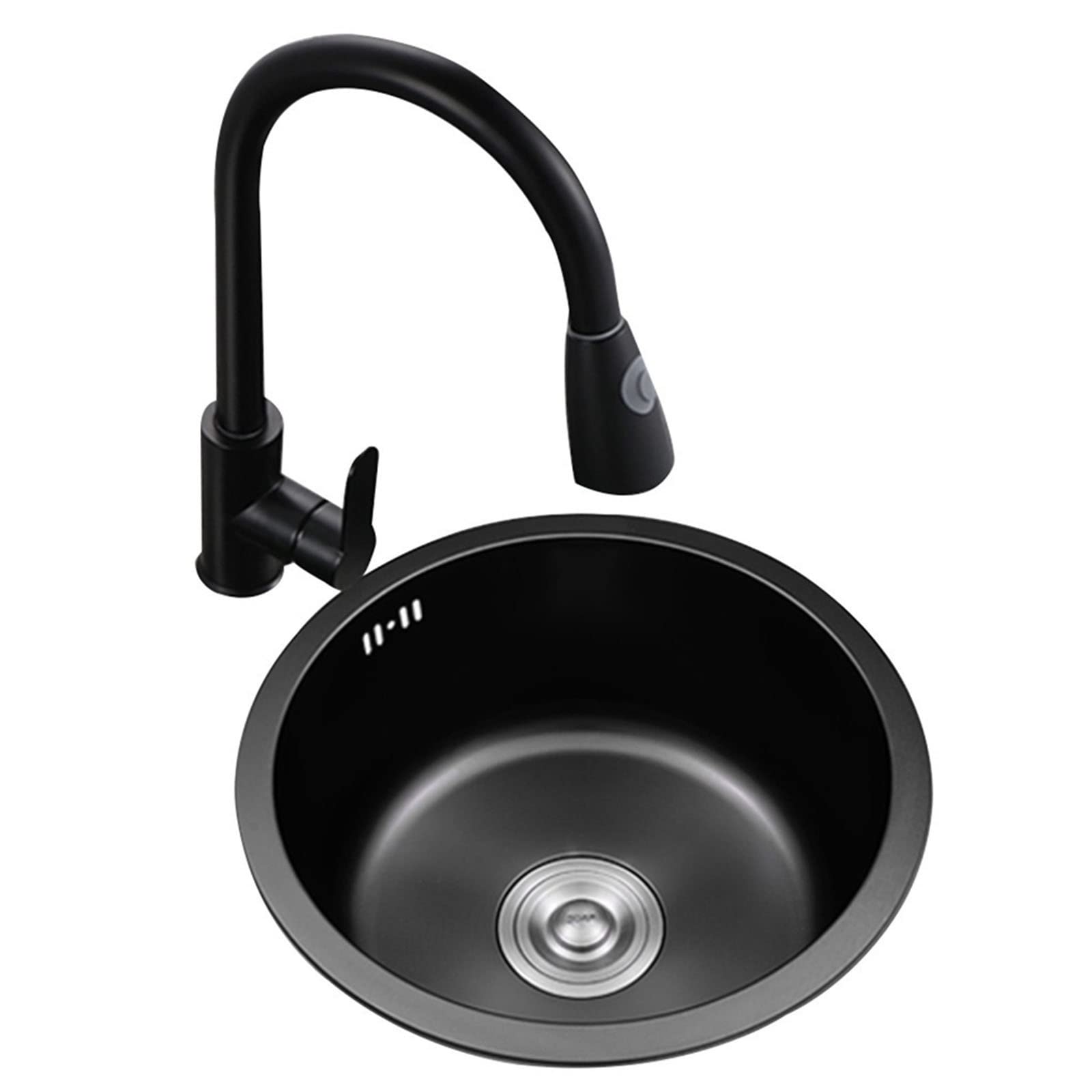 Évier de cuisine rond noir 32x32 encastrable avec robinet mitigeur