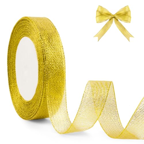 Dalababa Cinta dorada para envolver regalos, cinta de satén de 22 metros para manualidades, Navidad, pastel de cumpleaños, decoración de fiestas, coche de boda, 2 cm de ancho