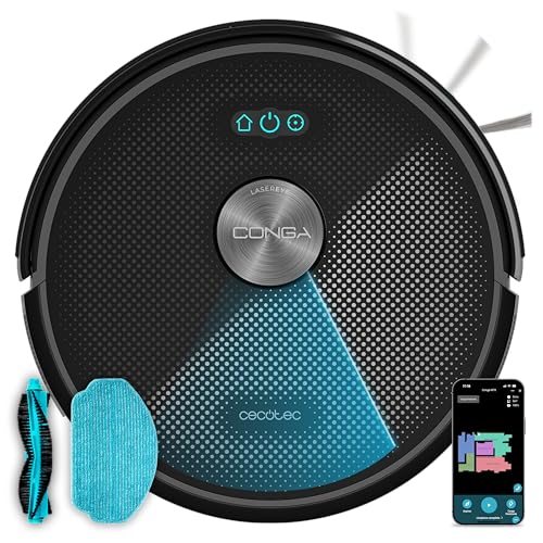 Cecotec Robot Aspirapolvere Lavapavimenti con Navigazione Láser e App Conga M50 X-Treme. 5000Pa di Aspirazione, Aspira, Spazza, Lava, Autonomia 160m², Mappatura Interattiva, Spazzola Multifunzionale