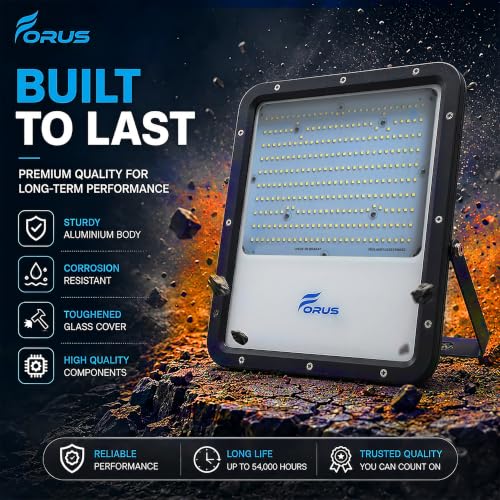 Image of Forus 200W LED Flood Light Outdoor, IP67 Waterproof Wall Mounted Outside Light, High Bright Amber LED Flood Light for Parking, Society, Industrial & Flood Lighting with 4 Year Warranty (1 Pc)
