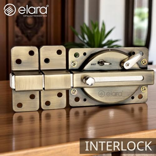 Image of Elara Interlock Deadbolts with 10-Year Warranty | 6 Turn Lock for Main Door | 4 Brass Ultra Key, Single & Double Door Lock | Office | Room | Shutter Lock (EDL-26) (Antique)