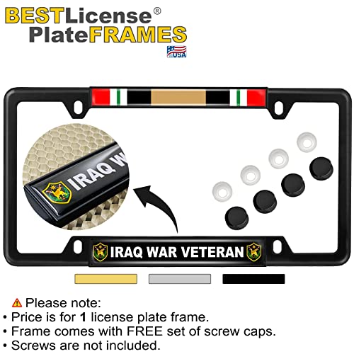 Iraq War Veteran - Domed Custom-Made Personalized Narrow (Thin) Top 4 Hole Metal Car License Plate Frame With Free Caps - Black (Quantity: 1 Frame) #TOP1