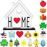 Jetec Home Decor Interchangeable Sign Wooden Decorative Home Signs Interchangeable Table Centerpiece Blessed Table Centerpiece Fireplace Decorations for Valentines Easter Living Room Decor